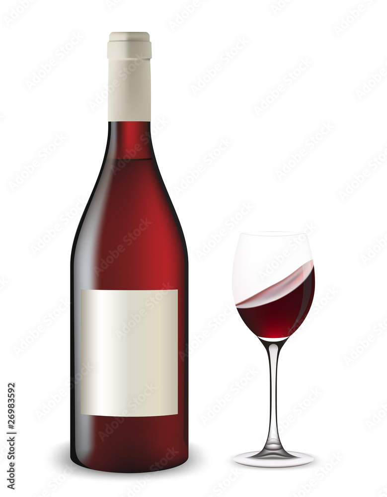 Bottle and glass of wine shaken. Vector illustration. Bottle and glass of wine shaken. Vector illustration.