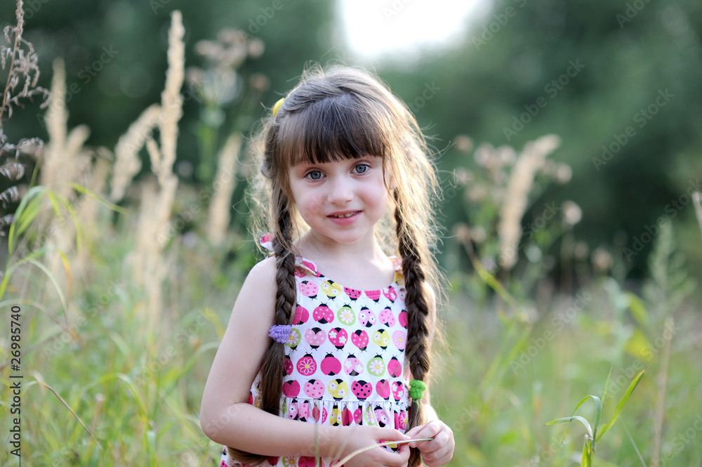 Beauty toddler girl in summer field Beauty toddler girl in summer field