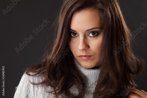 close up portrait of a young brunette woman