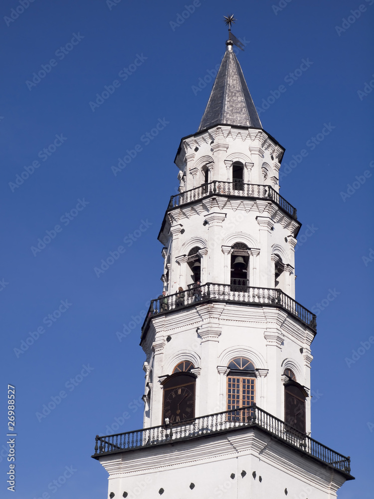 Demidov's inclined Tower on a background of the dark blue sky. T
