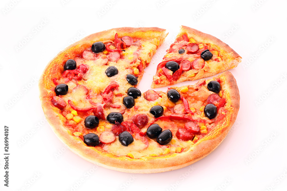 sliced pizza with olives isolated on white sliced pizza with olives isolated on white