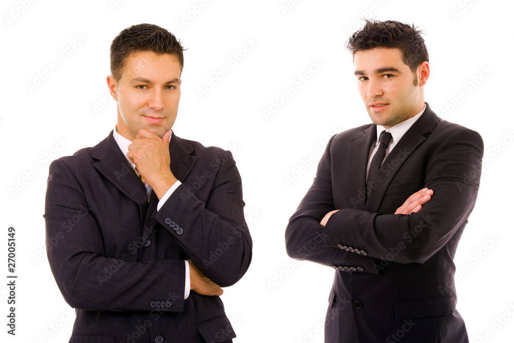 Two young business men portrait on white background Two young business men portrait on white background