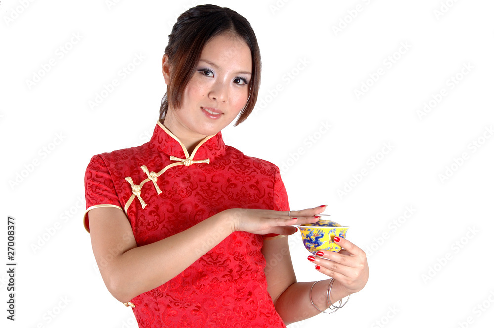 Asian model with tea cup Asian model with tea cup