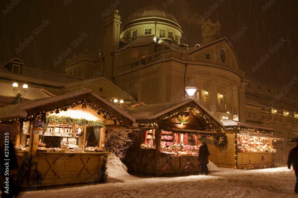 Evening on the snowy Christmas Market