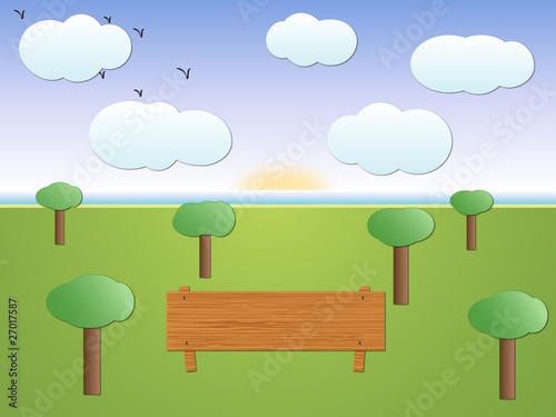 Rural landscape with trees and clouds