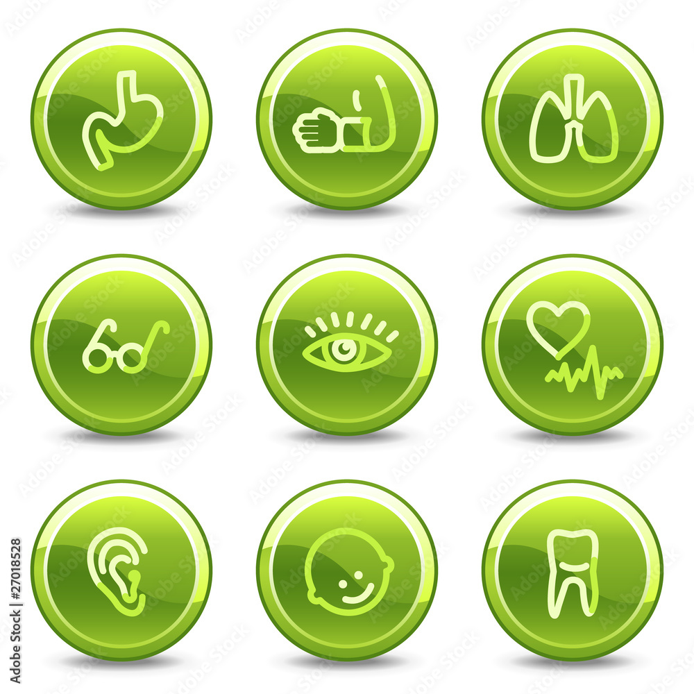 Medicine icons set 2, green circle glossy buttons Medicine icons set 2, green circle glossy buttons