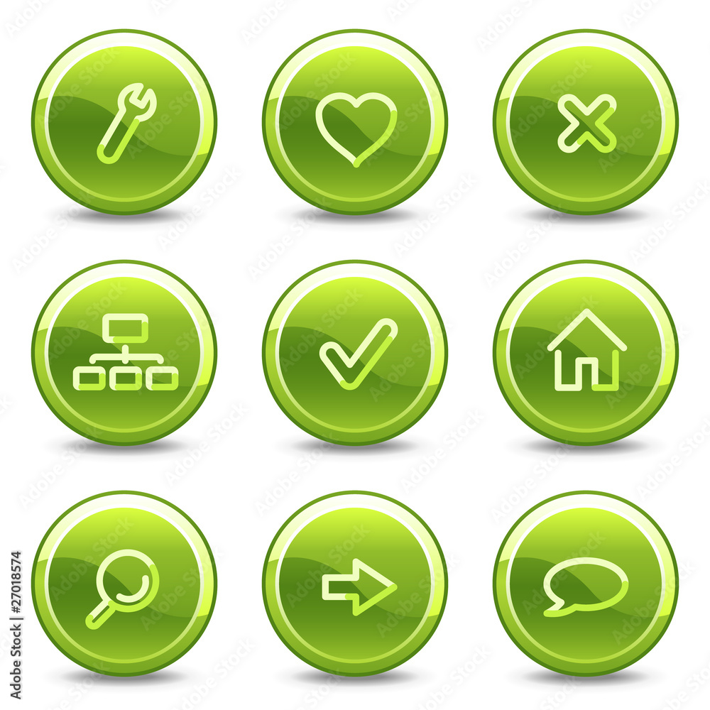 Basic web icons, green circle glossy buttons
