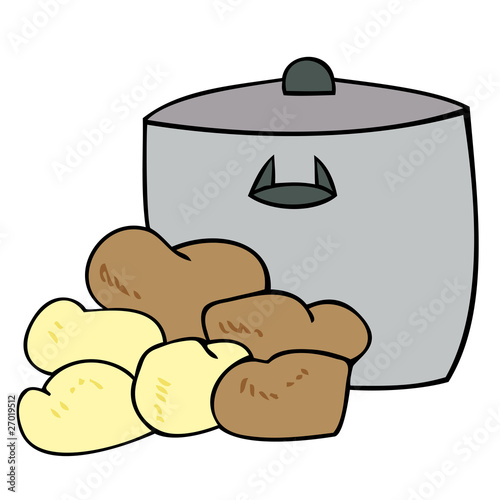 Cooking pot with potatoes.