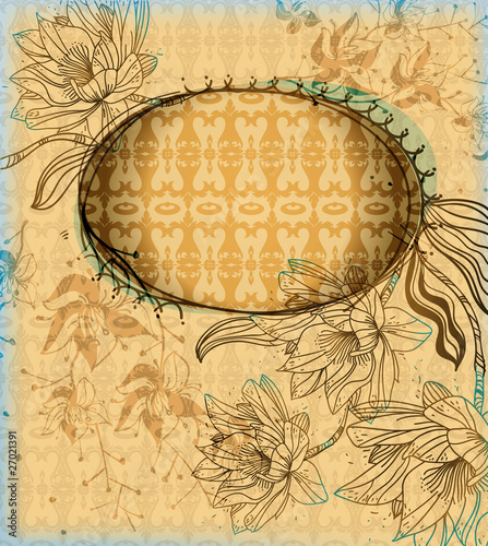 vector frame with  hand drawn flowers and plants