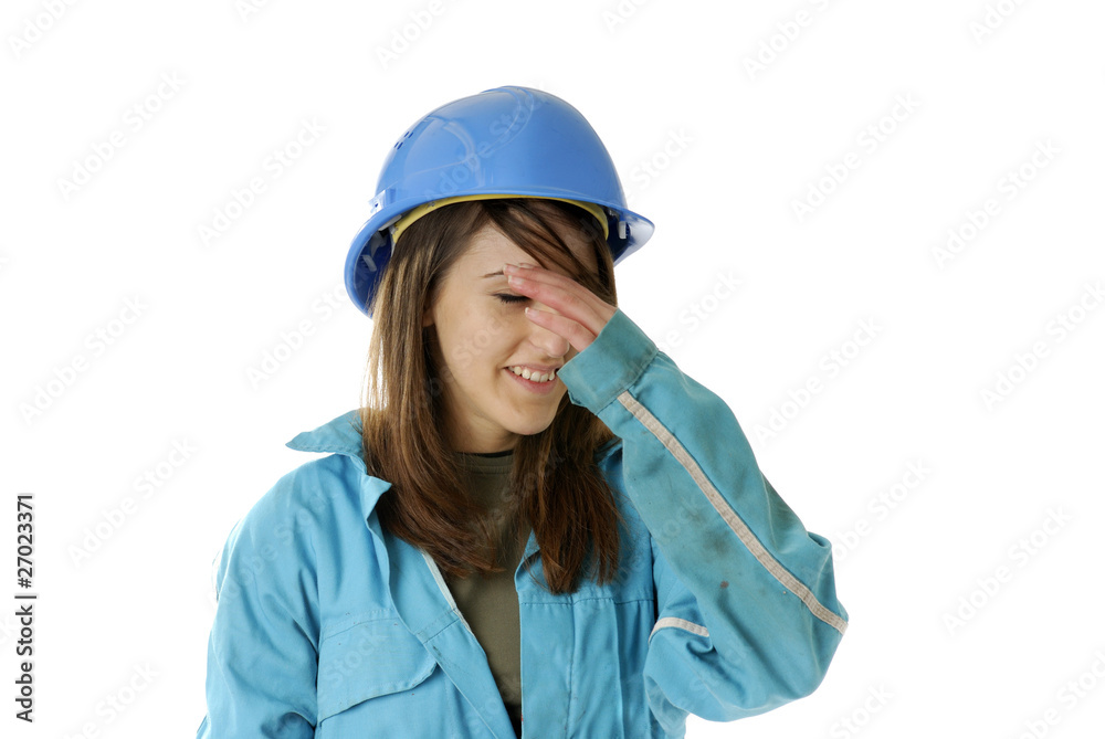 young female apprentice having a headache