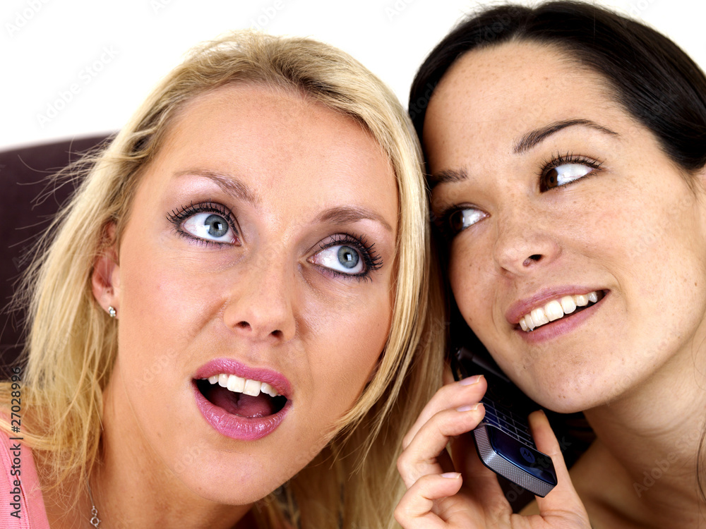 Young Women Talking on Mobile Phone. Models Released Young Women Talking on Mobile Phone. Models Released