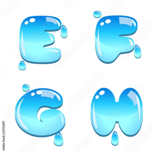 A set of water bead font type, letter E to H