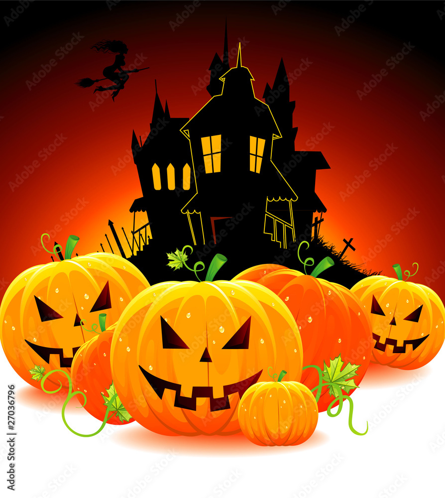 Halloween pumpkin with castle, vector Halloween pumpkin with castle, vector