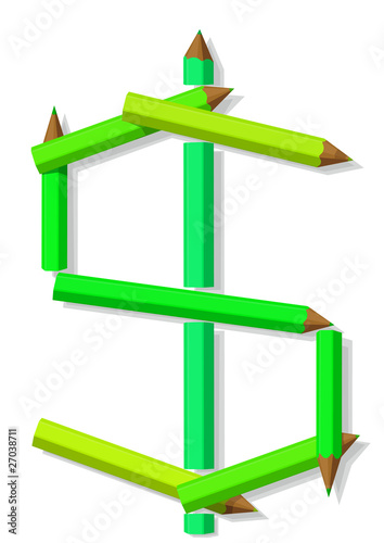 Symbol of dollar from pencils