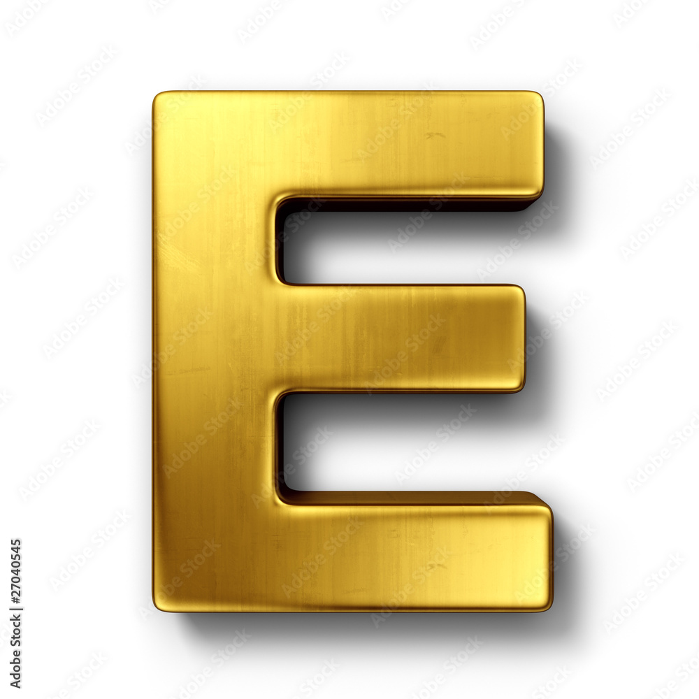 The letter E in gold The letter E in gold