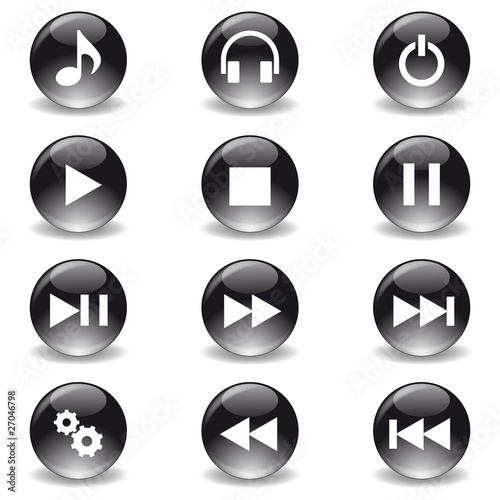 Iconos reproductor de musica multimedia negros