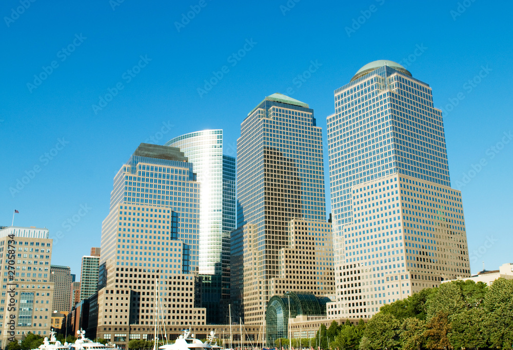 New York city panorama with tall skyscrapers