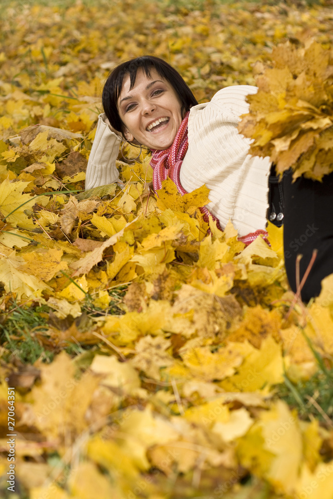 woman on the autumn leaf woman on the autumn leaf