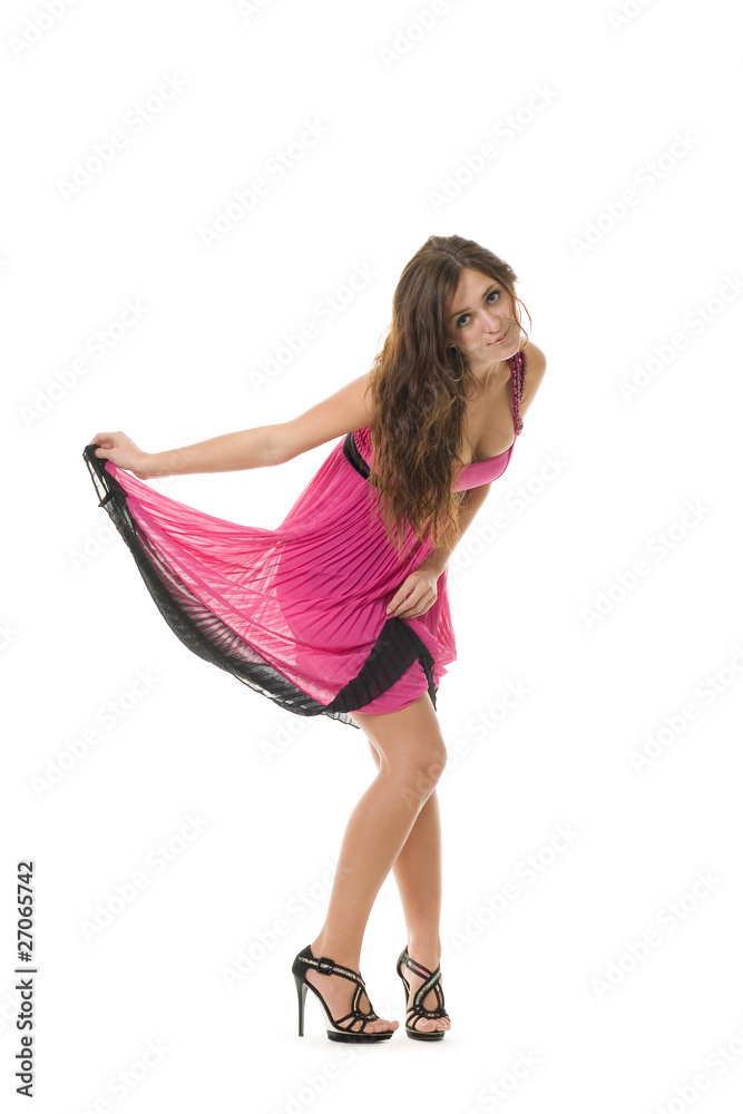 Naklejka premium Beautiful young woman in pink
