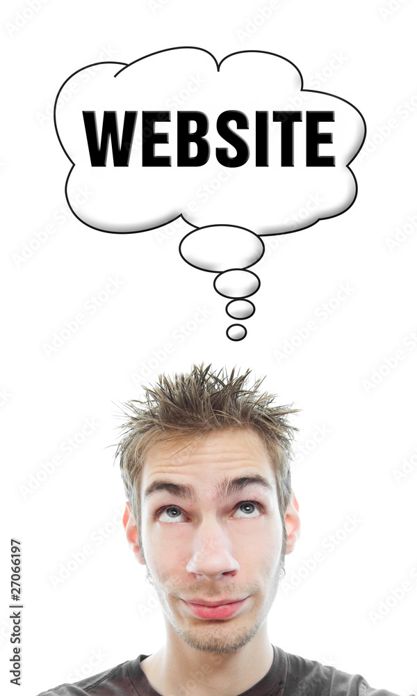 Young man thinks about a Website Young man thinks about a Website