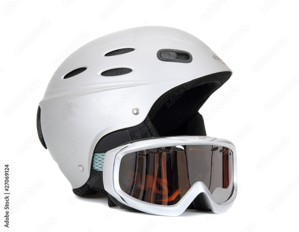 Ski helmet and ski goggles isolated on white background Ski helmet and ski goggles isolated on white background