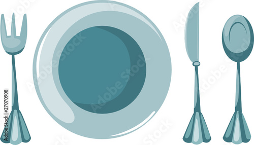 empty plate with fork and spoon and knife