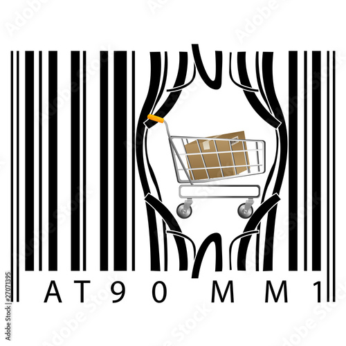 shopping cart coming out of barcode