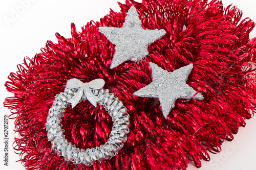 christmas silver decoration with tinsel