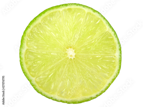 Green lemon slice on white background