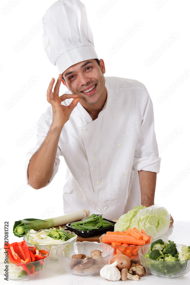 Young nepalese man chef, fresh vegetables Young nepalese man chef, fresh vegetables