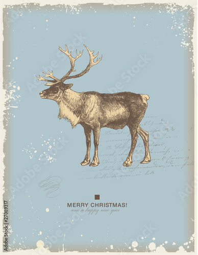 retro christmas/winter background with reindeer