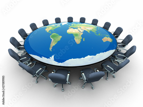 Conference table with world...