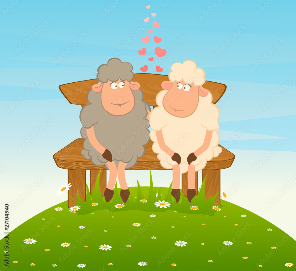 Cartoon funny sheep sits on a bench. Vector. Cartoon funny sheep sits on a bench. Vector.