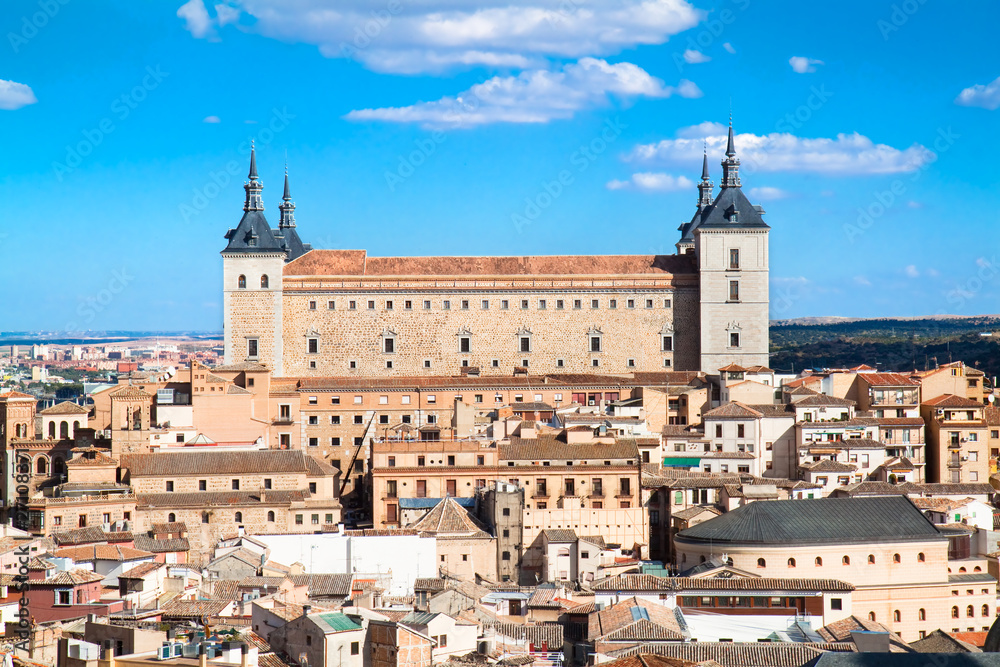 Panoramic view on Alcazar fortified palace, Toledo, Spain