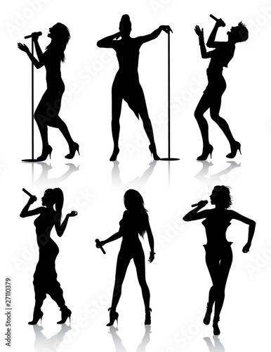 Vászonkép Female singers silhouette set