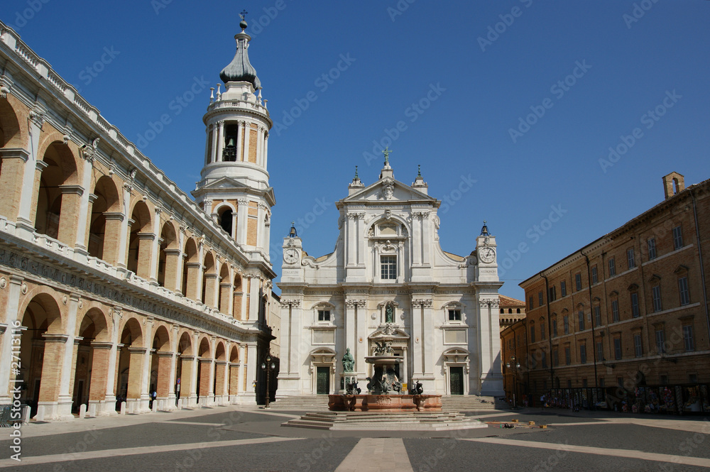 Fototapeta premium The place and the Cathedral of Loreto in Loreto, Marche, Italy