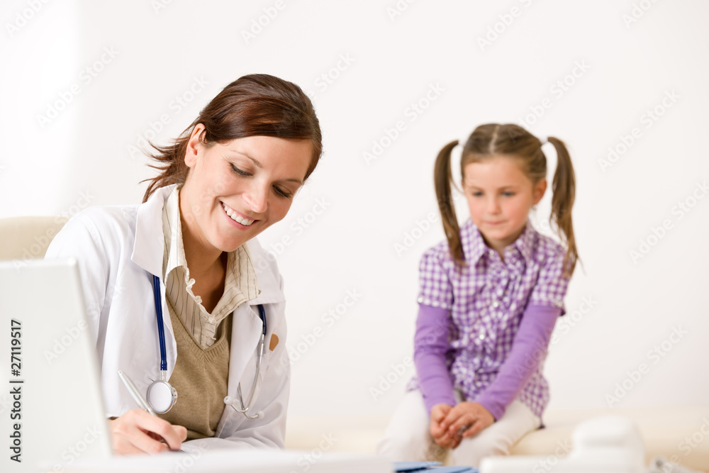 Female doctor write prescription for child Female doctor write prescription for child