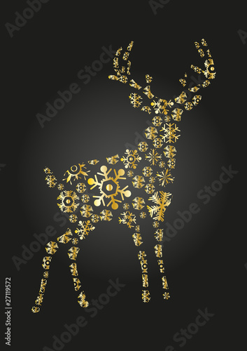 Vector illustration of golden reindeer on a black background