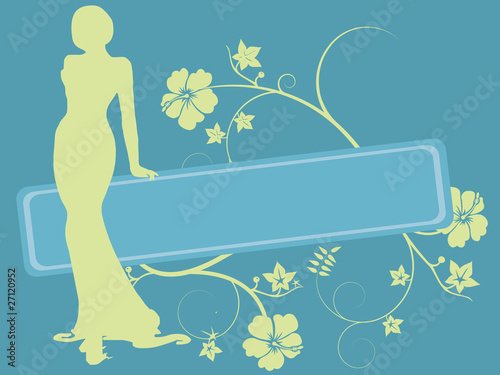 elegance women silhouette with banner and floral ornaments