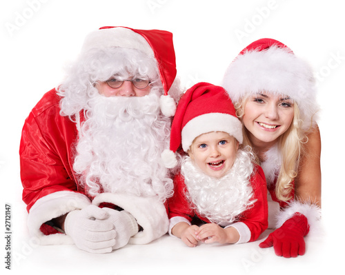 Santa claus family with child. Isolated.