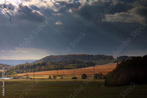 Czech landscape - Zelezne hory in autumn with sunshine