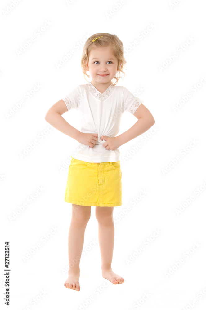 shy little girl standing on white background shy little girl standing on white background