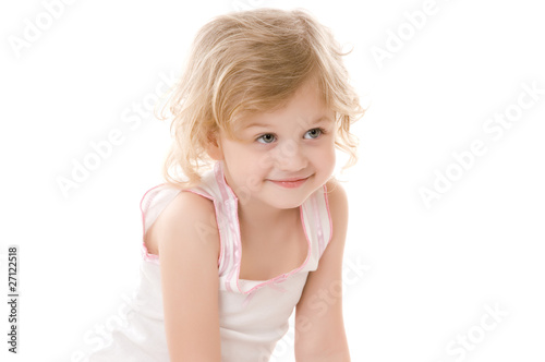 Portrait of little girl on white background