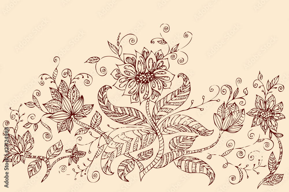 Fototapeta premium Abstract floral pattern ink