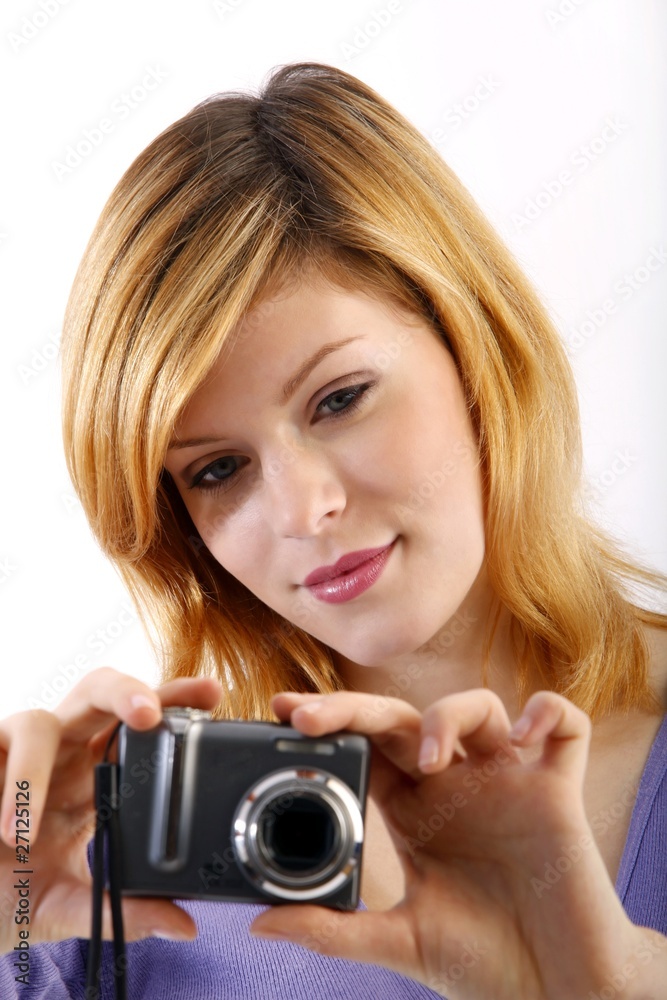 young beautiful woman with a camera young beautiful woman with a camera