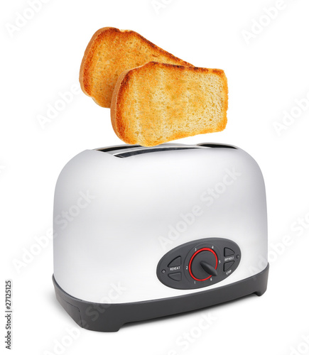 Toasts flying out of toaster isolated on withe background