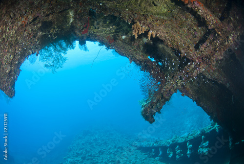 View to the outside from within the shipwreck of the Dunraven.