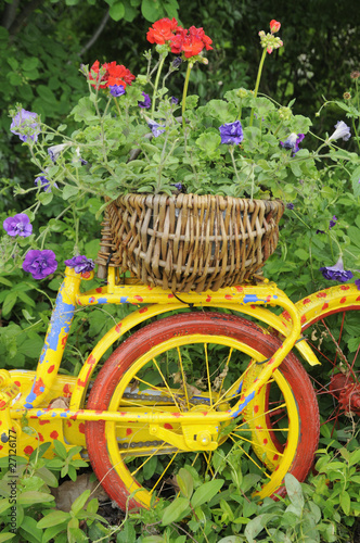 altes Fahrrad mit Blumenkübeln