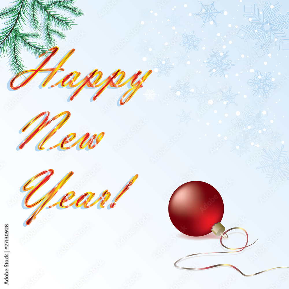 New Year Card with red balls and spruce branches New Year Card with red balls and spruce branches