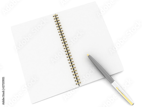 Notebook and pen on a white background